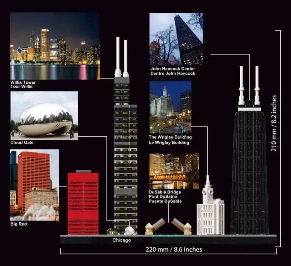 2024 New Architecture Skyline Collection 21033 Chicago 21043 San Francisco 21027 Classic Model Kit DIY Kids Toys Gift Y250227