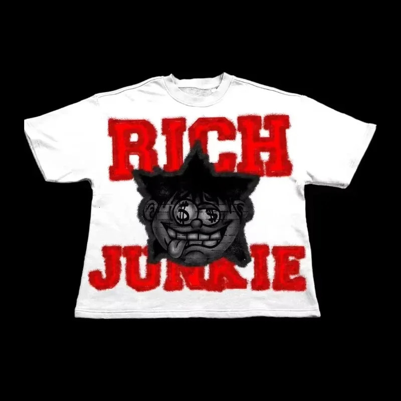 Amerikaans Gothic Dark Y 2K Engelse Graffiti Print T-Shirt Heren Zomer Street Trend Harajuku Hiphop Grafische T-Shirts Met Korte 250226