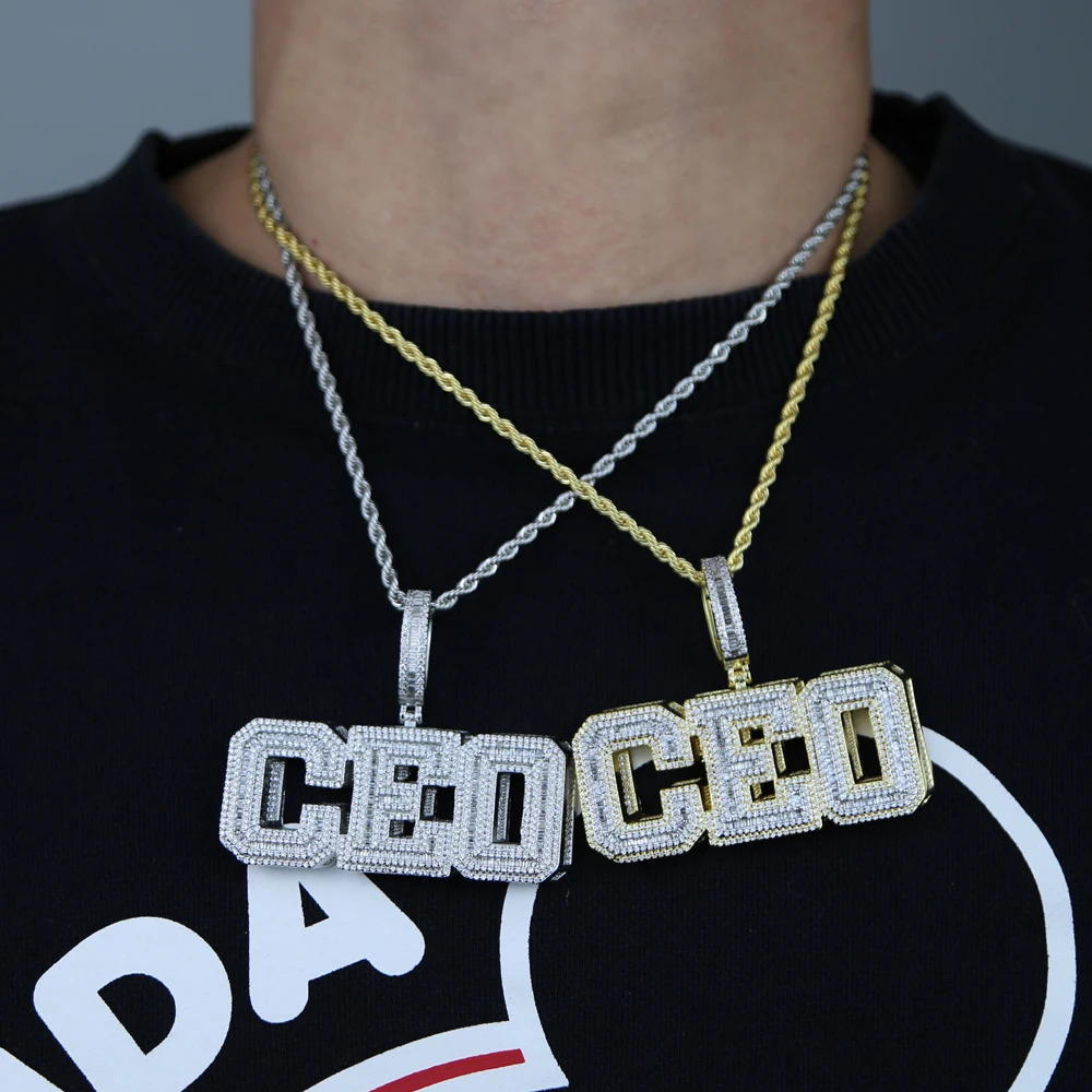 Bling Shadow CEO Letters Custom Initial Name Necklace Pendant Iced Out 5A Cubic Zircon Hiphop Cool Jewelry For Men Boy 250227