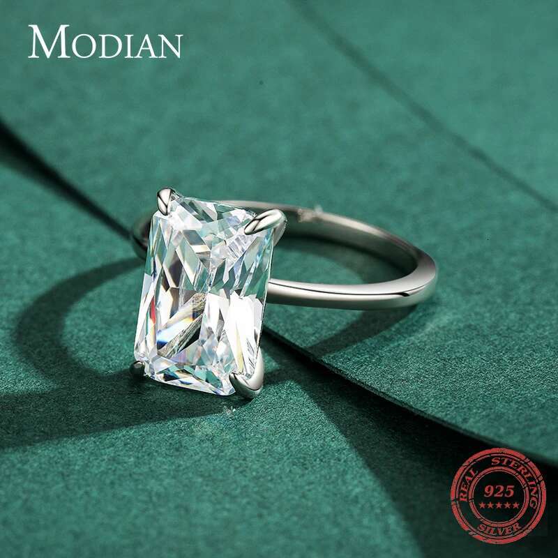 Modian Classic Rectangular Cutting Clear CZ Ring Solid Sterg Sier Finger Rings For Women Wedding Fine Jewelry