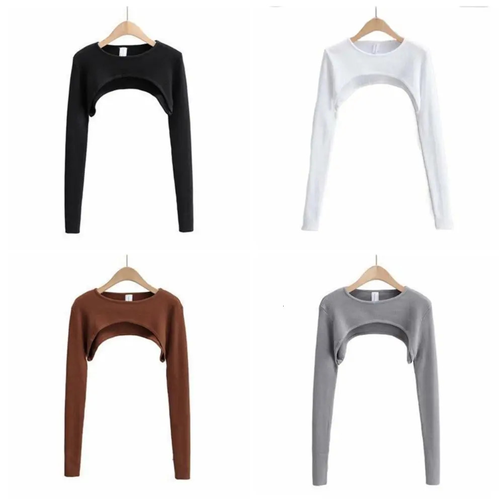 Slim Knit Long Sleeve Crop Top Solid Color Harajuku Oneck Knitted Tshirt Thin Streetwear Cropped Sweaters Pullovers 250225