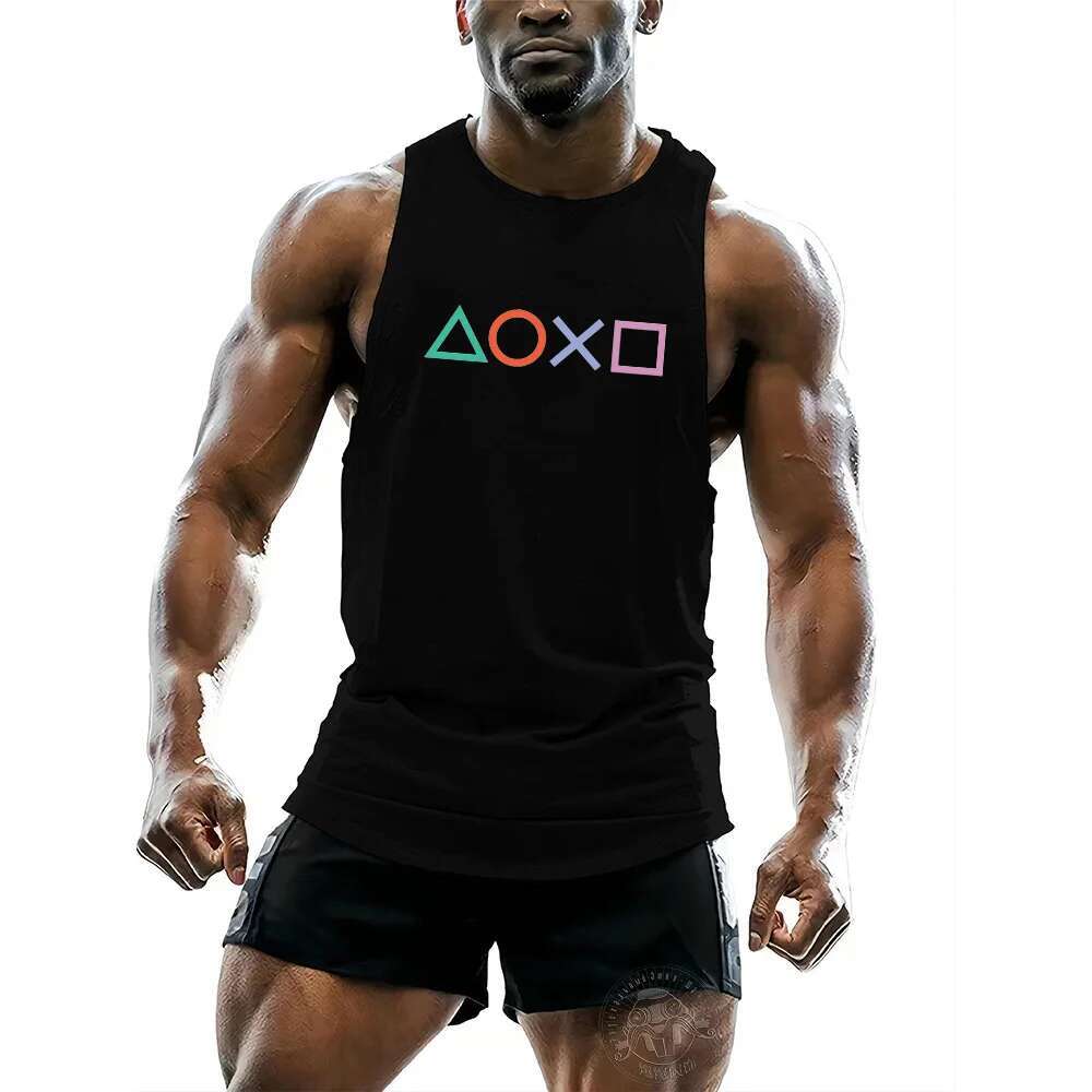 Summer Gym Comfortable Breathable Sports Sleeveless Tank Top Color Digital 2D Geometric Printed Men's Sports Tank Top