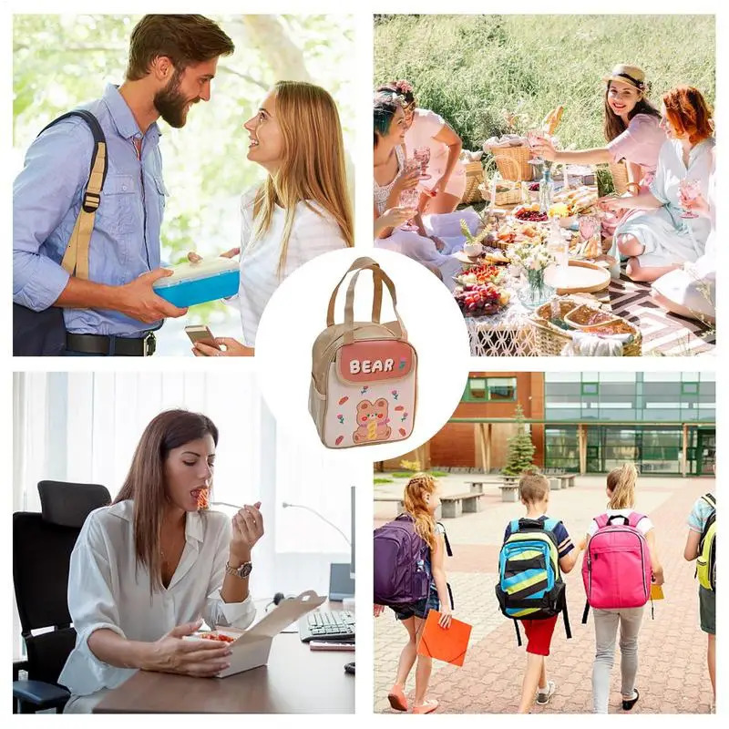 Ship from US Insulated Lunch Bag MultiPocket Snack Tote Thermal Cooler Sack Food Handbags Case Reusable Waterproof Heat For 250227FBB