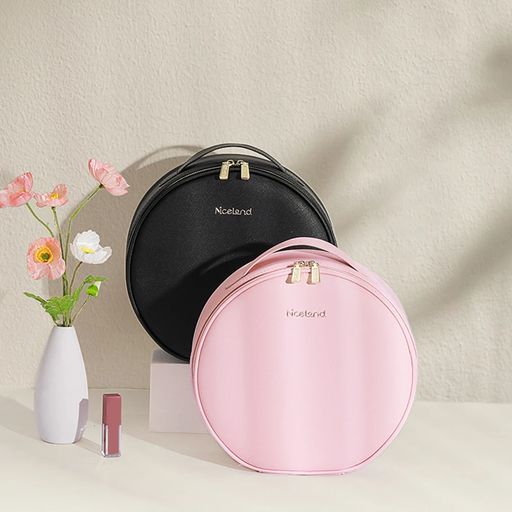 Ship from US PU Multifunctional Toiletries Organizer with LED Mirror Makeup Case Light 3 Color Adjust Brightness Touch Switch for Women Girls 250227FB