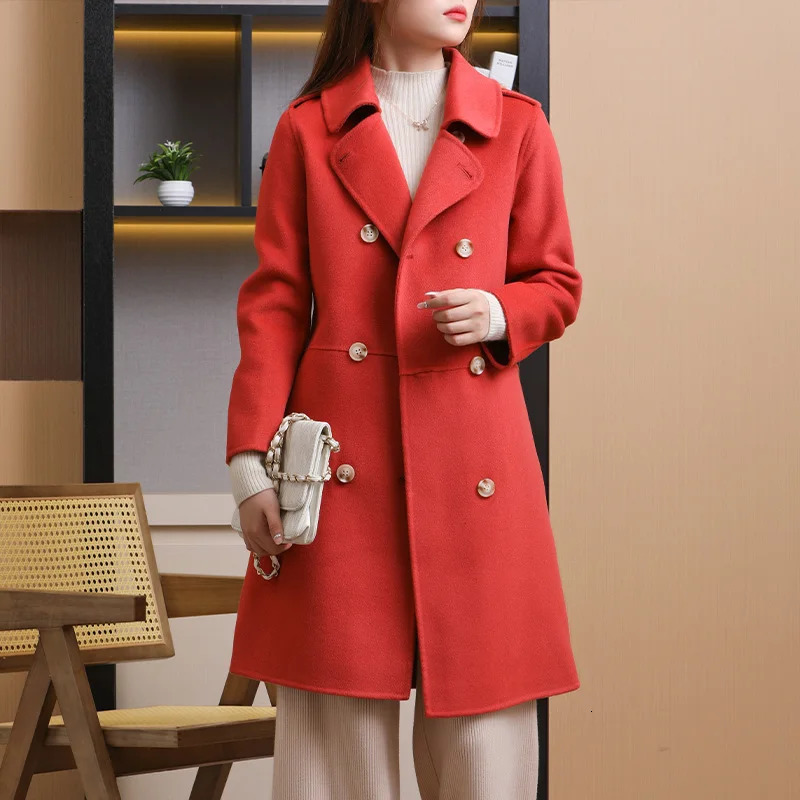 autumn and winter doublesided 100% pure wool coat loose temperature solid color beautiful womens 250227