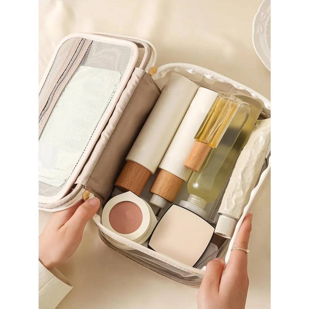 Ship from US Large Clear Cosmetic Bag Travel Portable Toiletry with Handle Purse 250227FBB