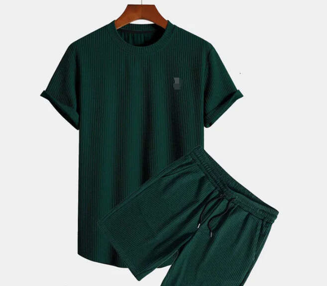 New Summer Striped Casual Suit Round Neck Men's Short Sleeved Sports Fashion Loose Two-Piece Set