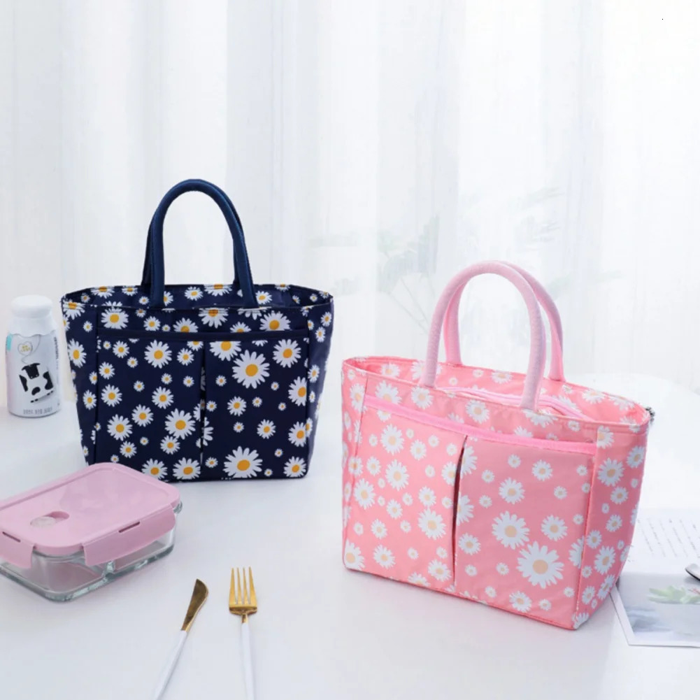 Ship from US 1 Oxford cloth large capacity lunch bag daisy printing work food bento insulated picnic cooler 250227FBB