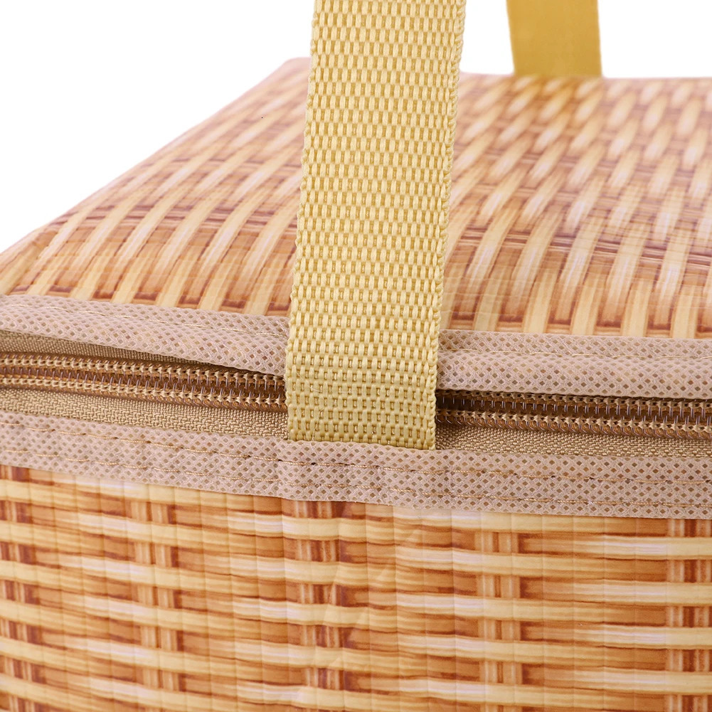Ship from US Khaki willow branches Ratan picnic bag waterproof tabletop storage basket lunch box cooler container 250227FBB