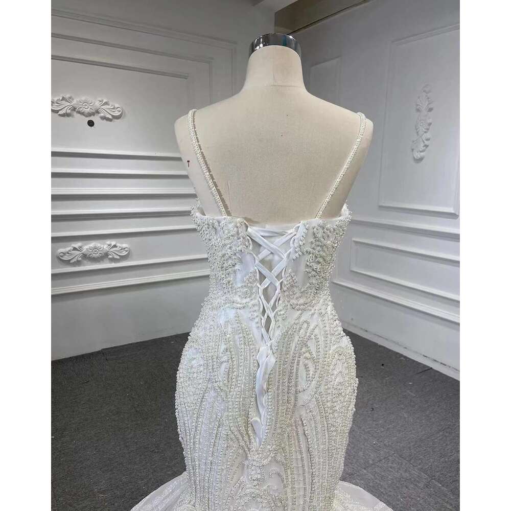 Mermaid Bridal Dress, Spaghetti Lace Bead, Sweetheart Backless, Custom Made, Plus Size