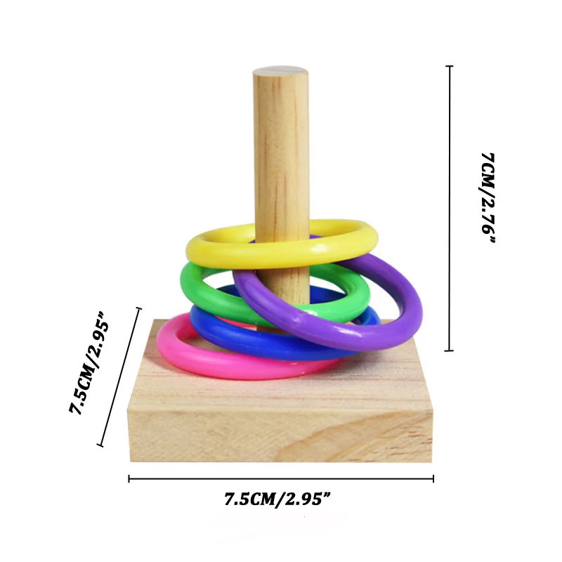 Bird Training Toys Set Wooden Block Puzzle Toys For Parrots Colorful Plastic Rings Intelligence Training Chew Toy Bird Supplies 250226