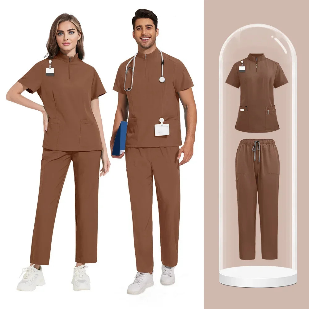 Slim Fit Uniforms Suits Women Men Scrubs Sets Tops Pant Dental Clinic Beauty Salon Spa Lab Workwear Clothes 250226