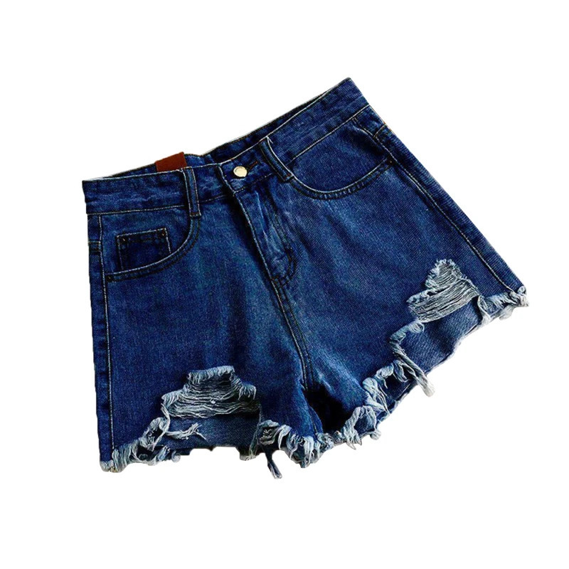 Korean Denim Holes Shorts For Women Fashion High WaistWide Leg Short Jeans Female Casual Street Short 250225