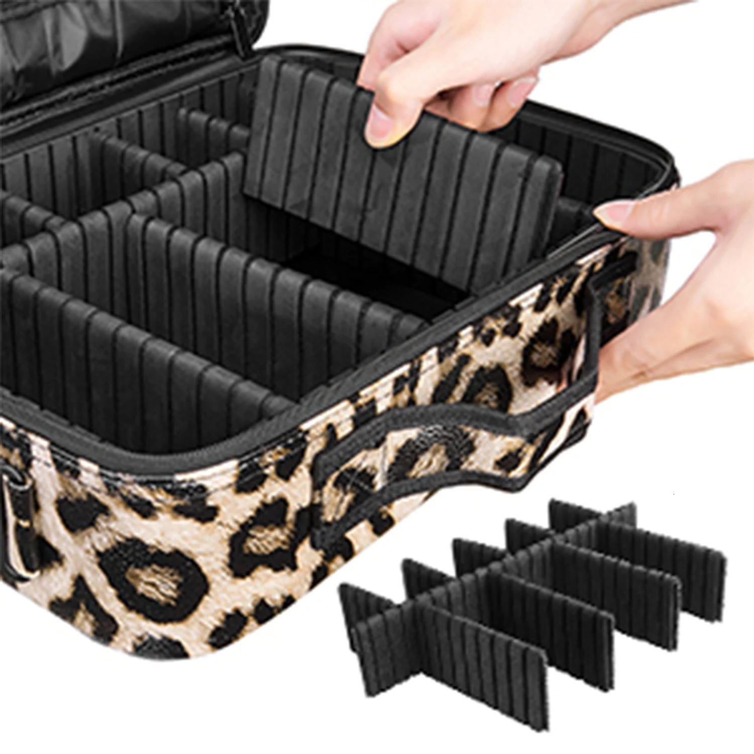 Ship from US AIMEI Extra Large Cosmetic Bag Vanity Case Makeup storage bag and Organizer Leopard print model With mirror 250227FBB