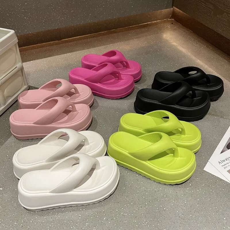 2025 Summer New Thick Bottom Flip EVA High Heel Sandals Designer Sandals Women's Fashion Beach Shoes Outdoor Soft Heel Cloud Slippers