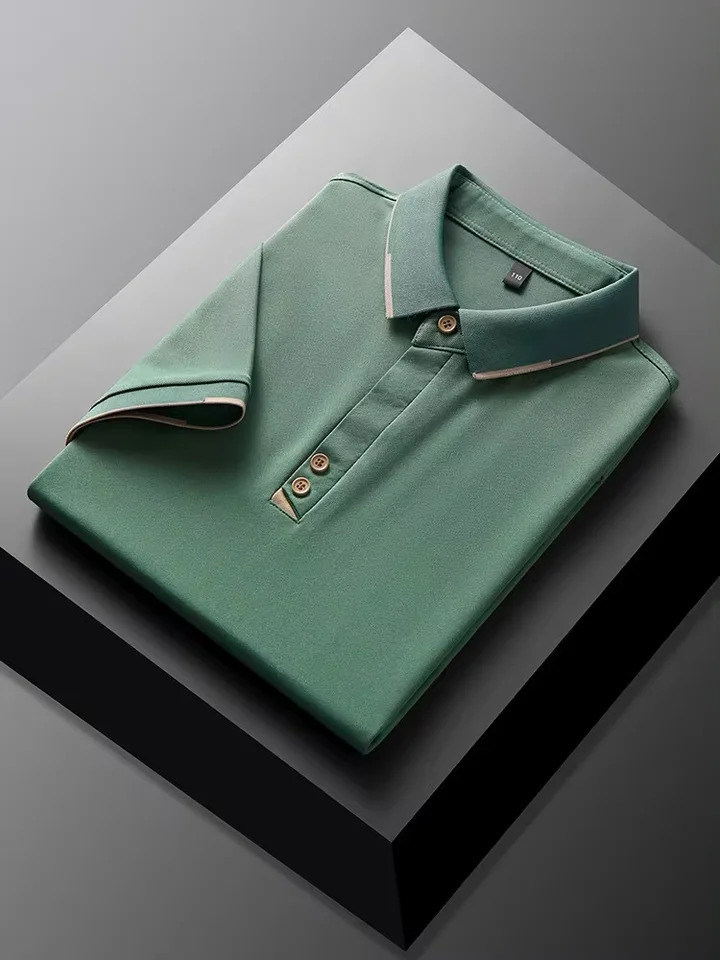 High quality ice silk short sleeve T-shirt mens summer fashion solid color lapel top cool breathable casual POLO shirt 250225