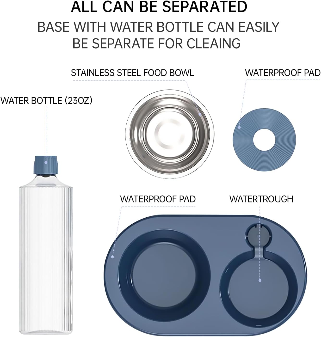 Automatic dog and cat food and water dispenser set, pet food bowl set with automatic water bottle, suitable for small or medium sized dog and cat