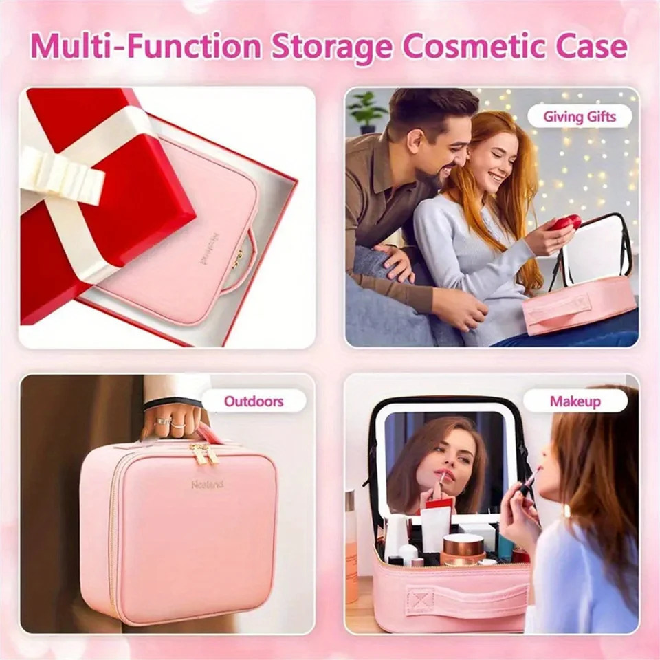 Ship from US Travel Makeup Bag With LED Lighted Make Up Case Mirror 3 Color Setting Cosmetic Box Organizer Vanity For Women 250227FBB