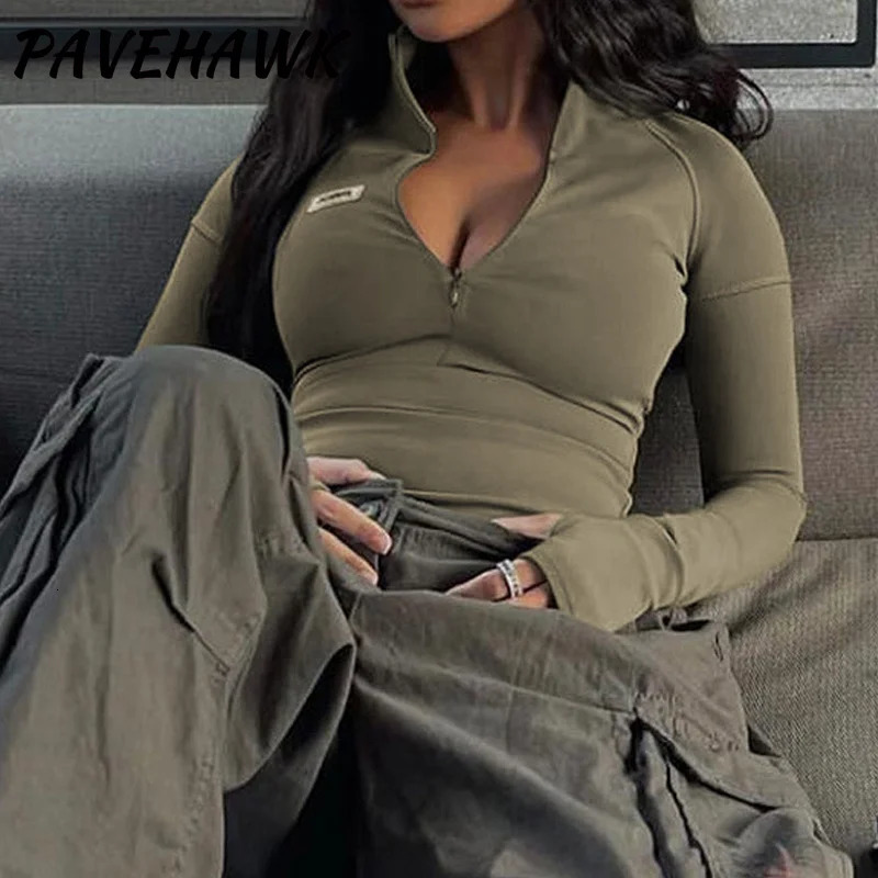 Womens Y2K Top Zipper Long Sleeve Shoulder Strap Basic Tight Tshirt Street Clothing Solid Harajuku Crop Dress 250226