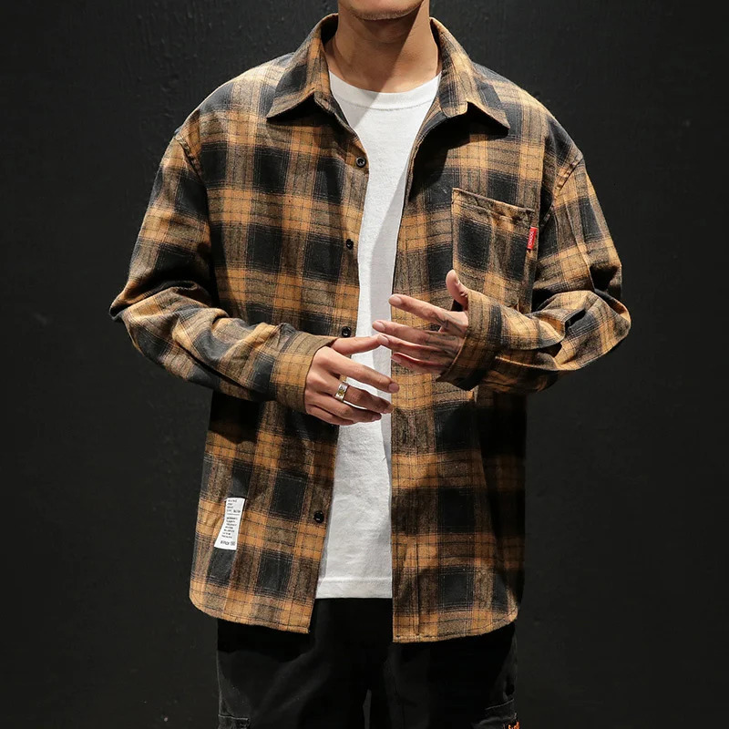Spring Autumn Winter High Quality Casual Plaid Mens Loose Streetwear Longsleeved Shirt Retro Flannel Shirts Men 250226