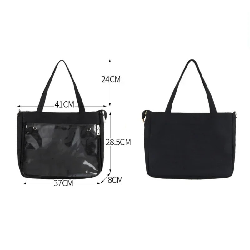 Big Ita Bag Black with Insert Japanese Cute Clear Women Double Straps Girls Kawaii Transparent Shoulder Bag Purses and Handbags 250221