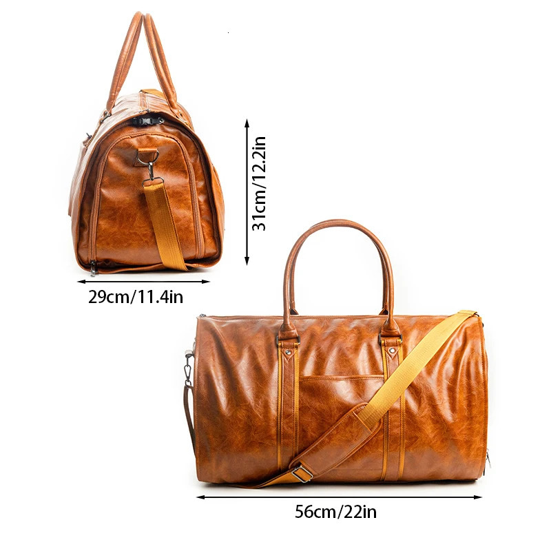 Ship from US Outdoor PU Leather Luggage Travel Bag Business Suit Men Duffel Travelling 250227FBB