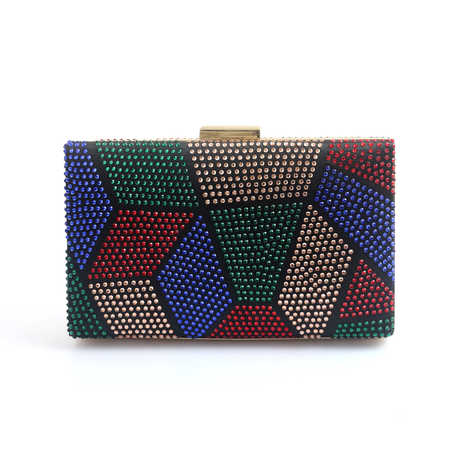 Gorgeous Sparkling Diamond Colorful Rhinestone Block Geometric Pattern Satin Hard Shell Small Square Bag Womens Clutch Evening Bridal Vale 250226