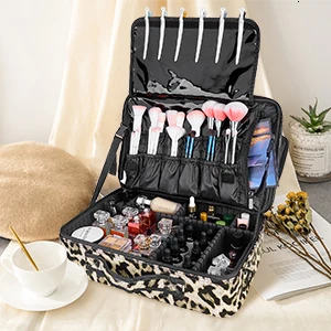 Ship from US AIMEI Extra Large Cosmetic Bag Vanity Case Makeup storage bag and Organizer Leopard print model With mirror Size S Mini 250227FBB