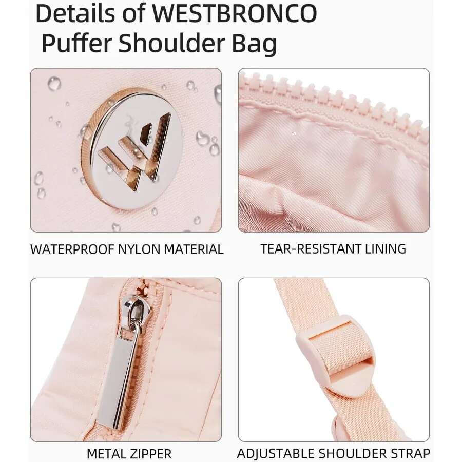 WESTBRONCO Small Puffer Crescent Shoulder Bag Women Nylon Quilted Purses Handbags Adjustable Strap