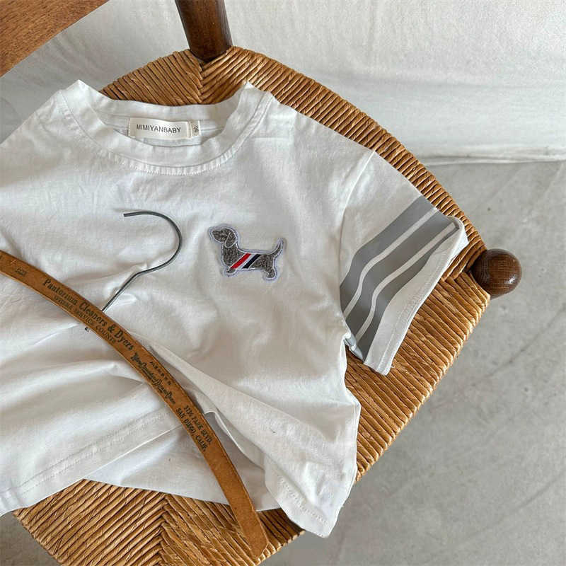 T-shirts Pure cotton childrens T-shirt summer thin baby clothes boys short sleeved top girls cartoon embroidery summer outfitY250227R5X1
