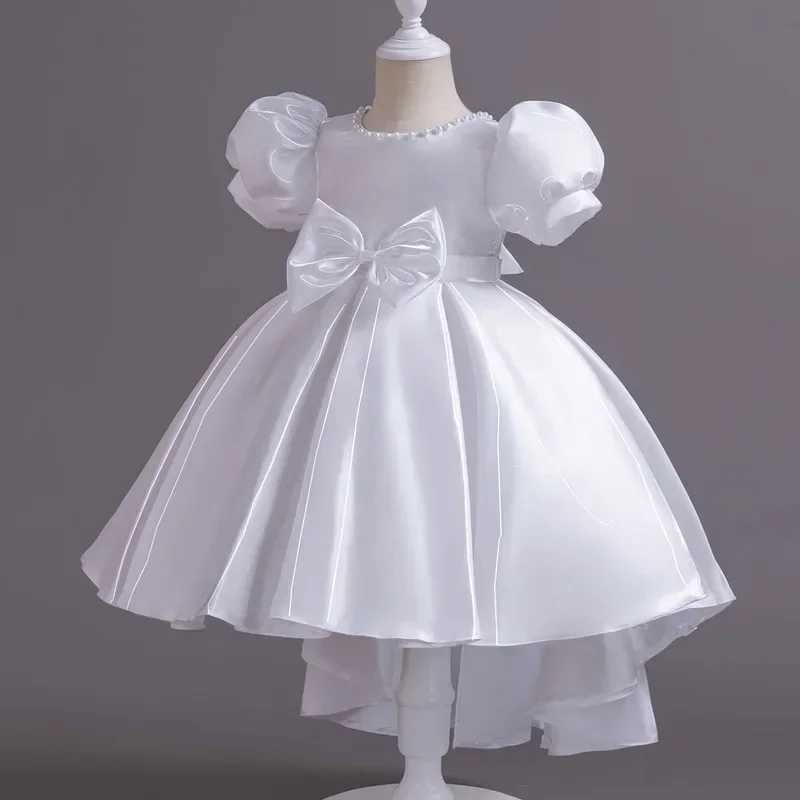 Girl's Dresses Fashion Solid Color Girl Evening Gown Short Sleeve Bow Kids Dresses for Girls Summer Girls Party Dress 1-10 Years Y2502271HRY