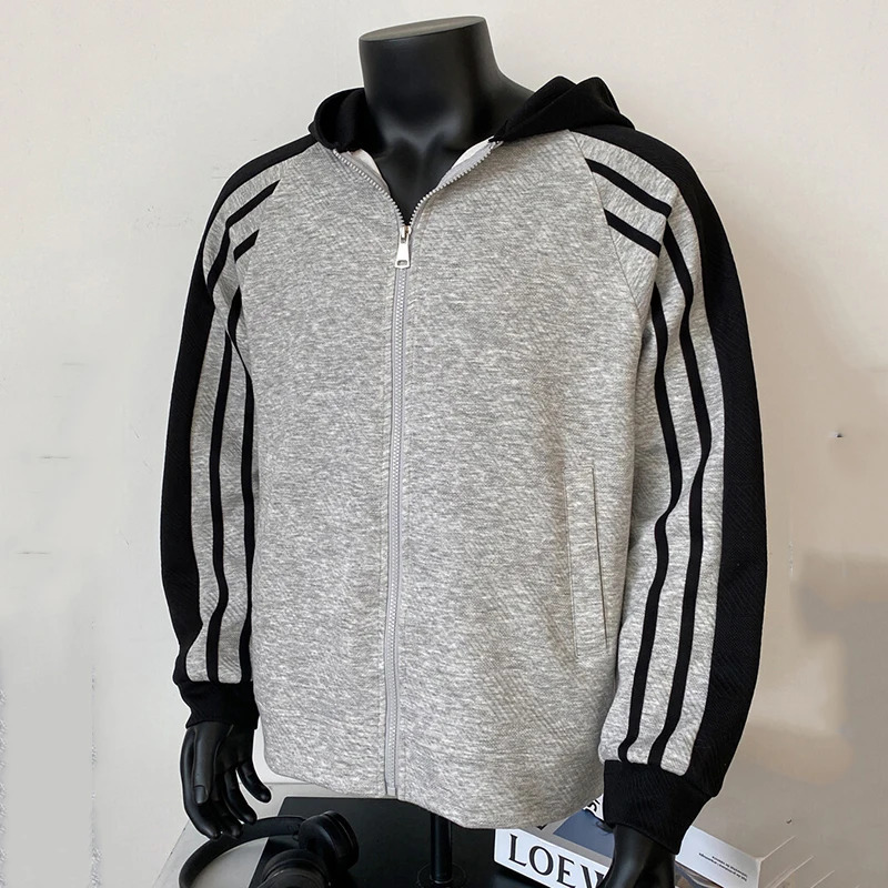 PFHQ Spring Cardigan Sweatshirt Contrast Color With Hat Long Sleeve Casual Male Tops Korea Fashion 21E1161 250226
