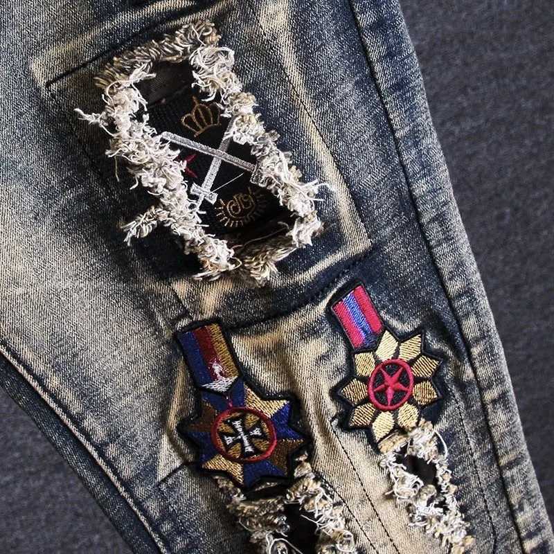 2023 Spring and Autumn New Classic Fashion Embroidered Patch Straight Leg Jeans Mens Casual Comfort Stretch High Quality Pants X250227