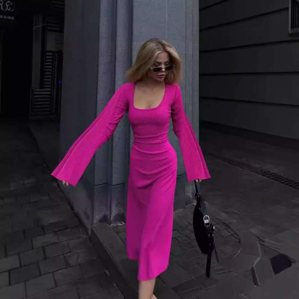 Women's autumn loose U-neck back strap long sleeved dress 2025 new casual fashion trend clothing