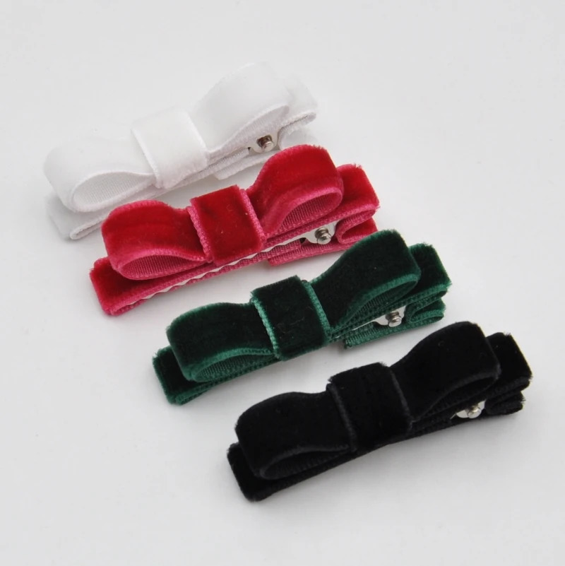 18Pcs/Lot Handmade Velvet Hair Clips Velvet Ribbon Bow Hairpins for Toddlers Baby Hair Accessory 250227