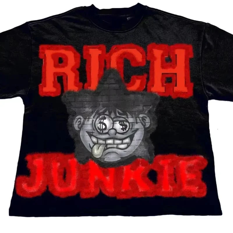 Amerikaans Gothic Dark Y 2K Engelse Graffiti Print T-Shirt Heren Zomer Street Trend Harajuku Hiphop Grafische T-Shirts Met Korte 250226