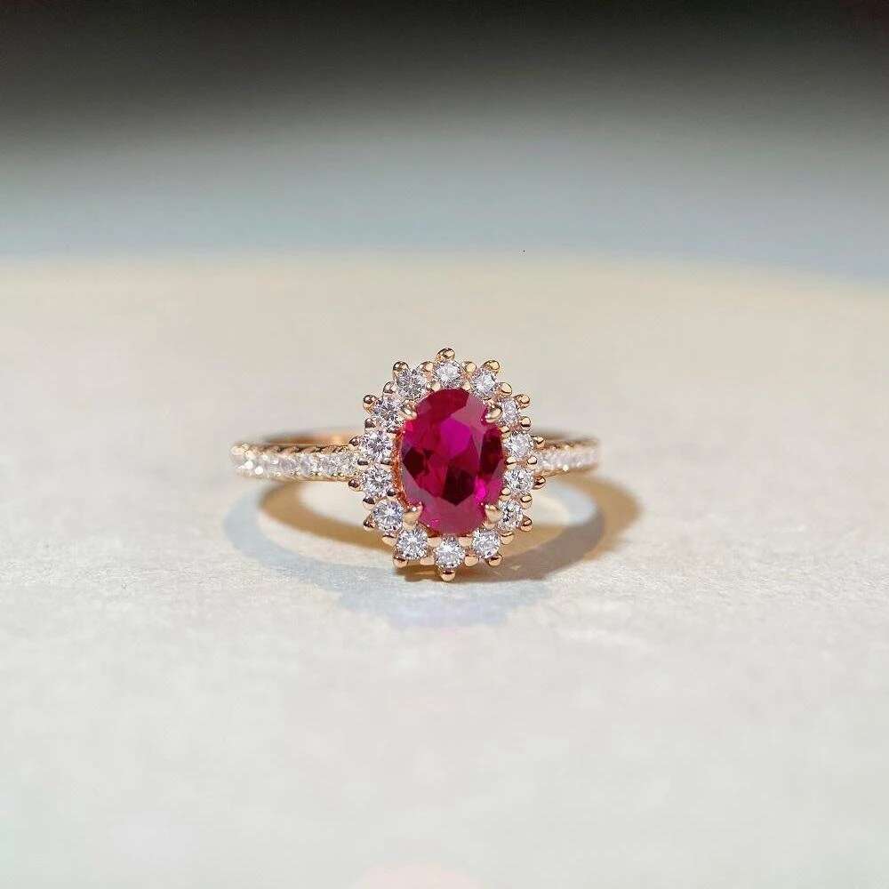 Vinregem 5*7 MM Oval Cut Ruby High Carbon Dia Gemstone Gold Plated Sterg Sier Wedding Party Ring Fine Jewelry