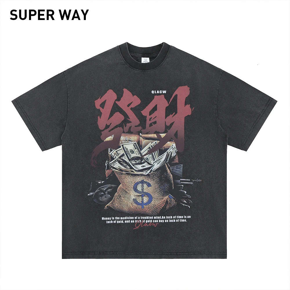 Superway Original n Chinese Letter Printed Mens T-Shirt Oversized Cotton Short Sleeves Tee Hip Hop Streetwear Retro Tops 250226