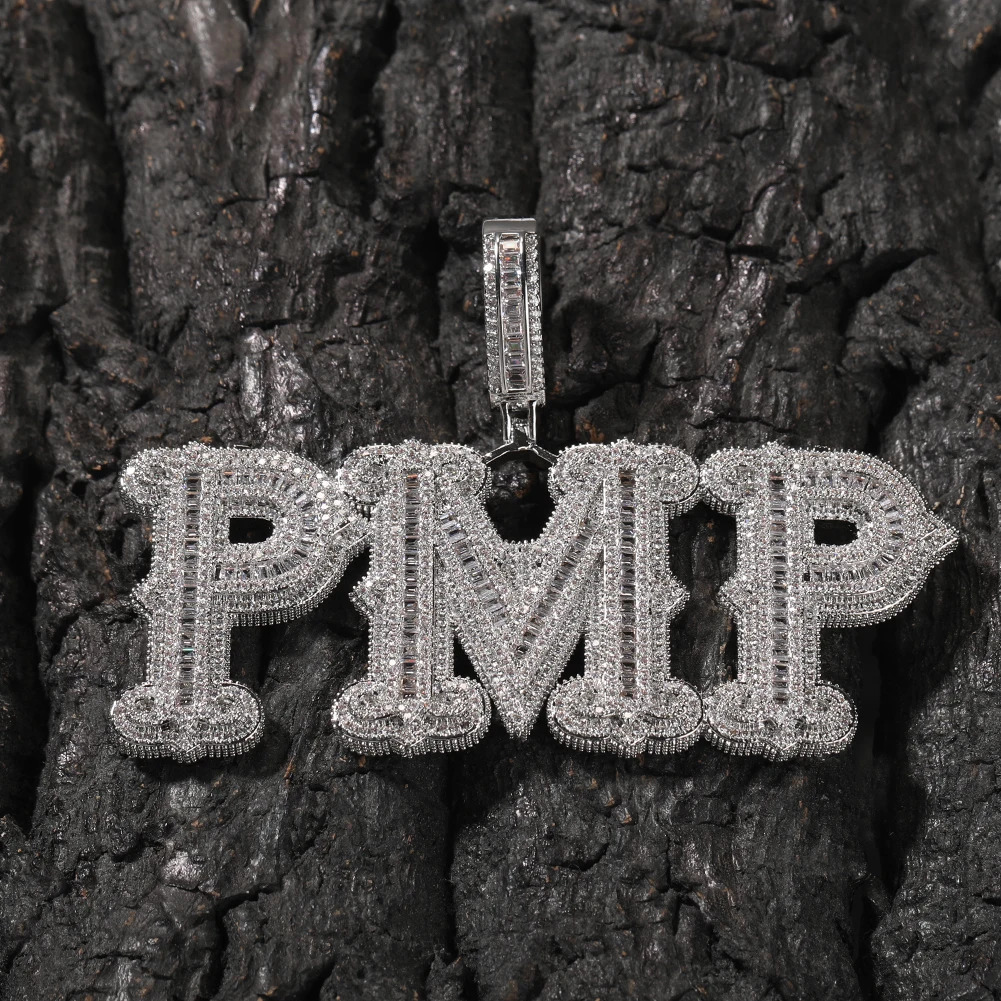 THE BLING KING Custom Name Iced Out Baguettecz Cubic Zirconia Number Letter Pendant Chain Necklace Hiphop Punk Jewelry For Gift 250227