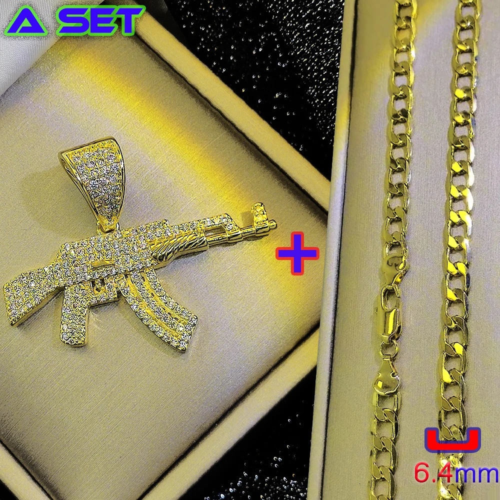 Fashion custom hip-hop necklace with diamond AK-47 gold pendant exquisite gold plating process fashionable decoration 250227