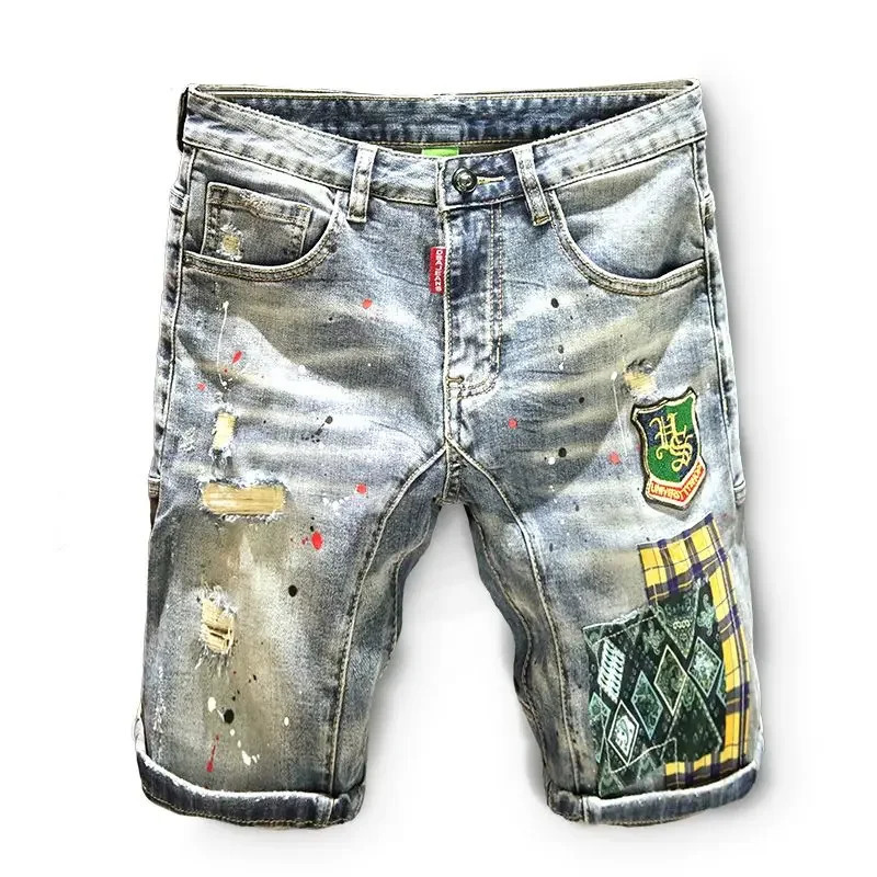 Mens Denim Shorts Red Ripped Straight Multi Color Short Jeans Pants Streetwear Original Vintage Y2k Fashion Stretch Cut 250226