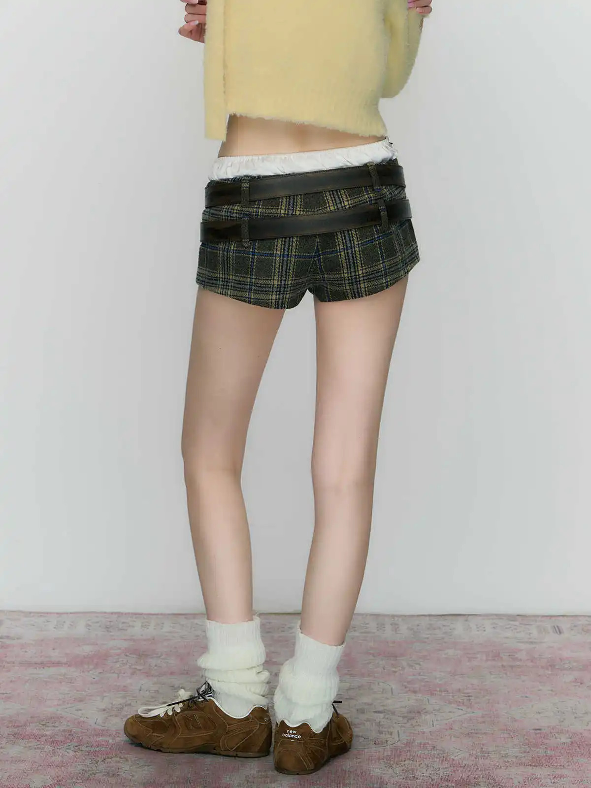 Autumn/Winter Womens Y2k Gyaru Wool Patch Shorts Low Waist Longevity Strips 2000s K-pop Japanese Harajuku Cyberpunk Pants 250225