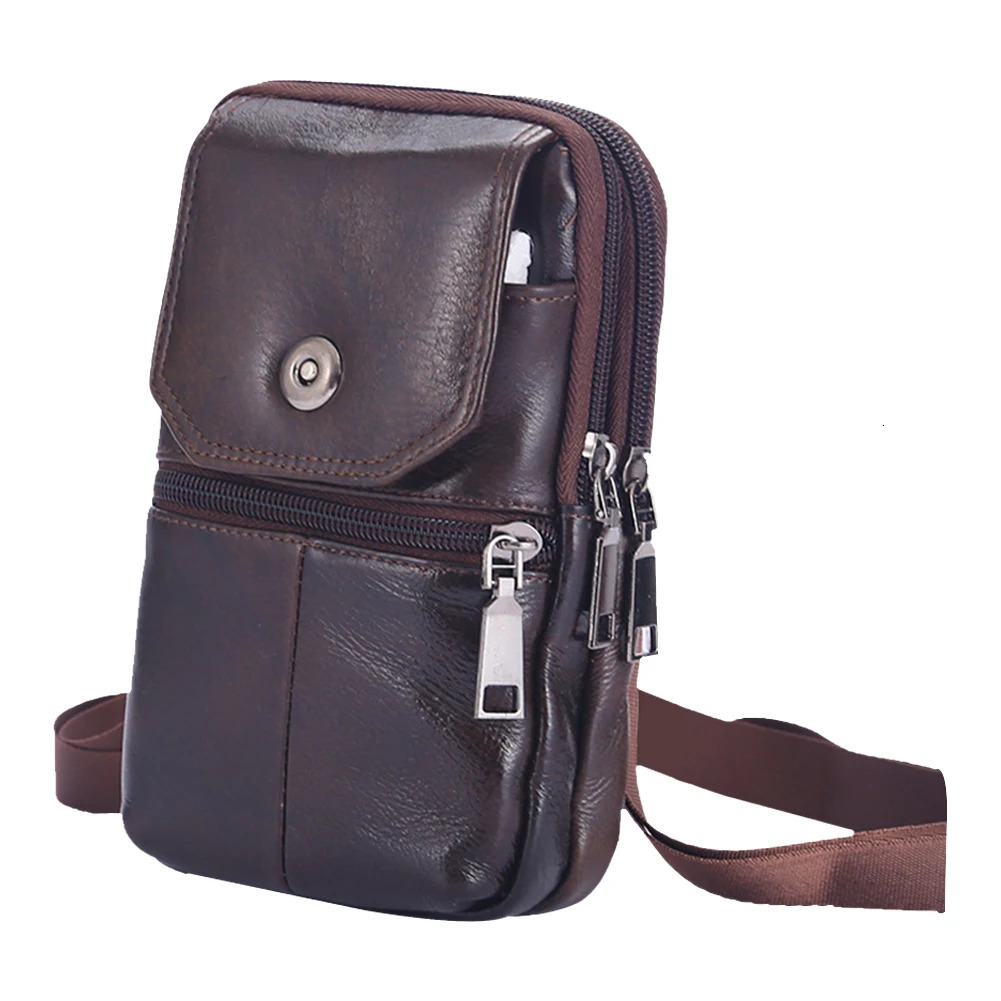 Ship from US Fashion Mens Messenger Bag Cowhide Leather Mobile Phone Shoulder Small Travel Waist MultiPockets Male Chest 250227FBB