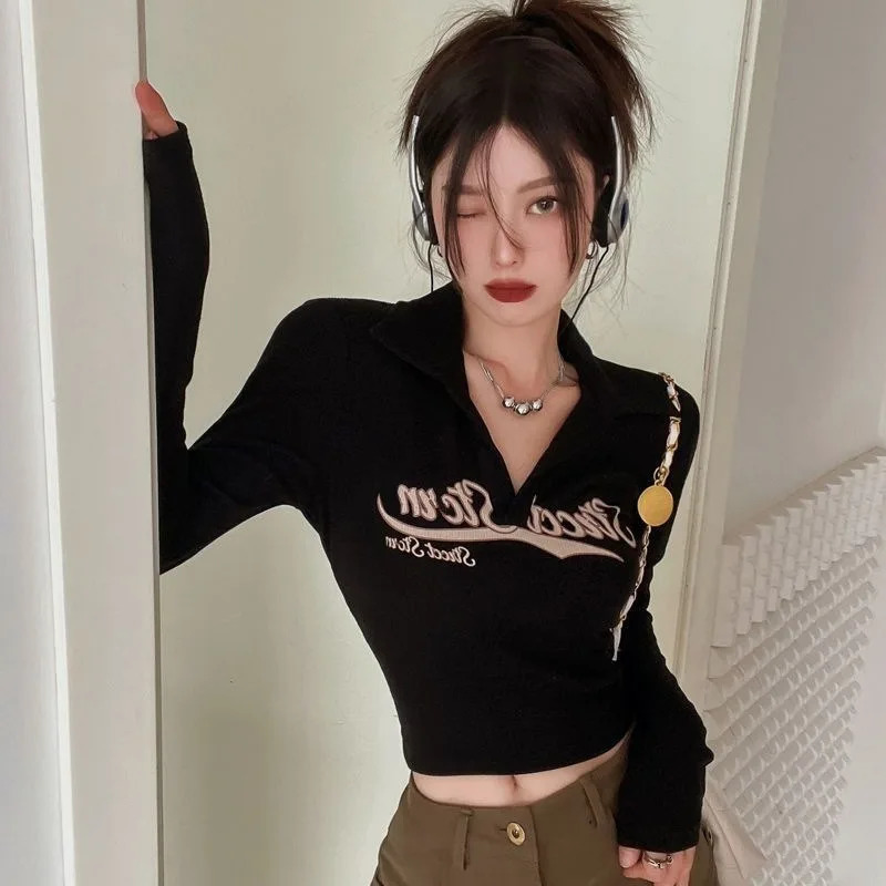 SpringSummer Street Beauty Wearing Spicy Clothes Top Tshirt Y2K Tight Baby Girl Long Sleeve Women 250226