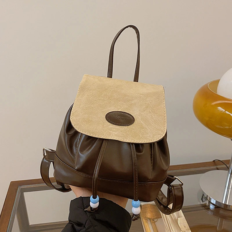 Ship from US High end silver contrasting backpack small womens soft leather Ins base minimalist casual decoration 250227FBB