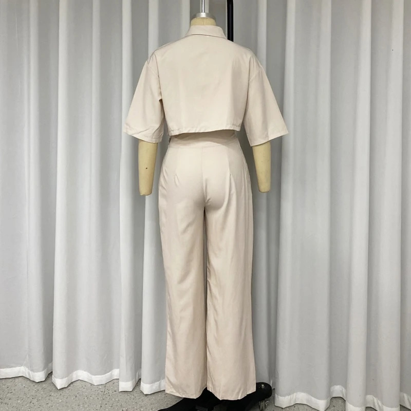 Wefads Women Two Piece Set Casual Lapel Solid Single Breast Half Sleeve Irregular Top Loose Pleated Pants Sets High Streetwear 250226