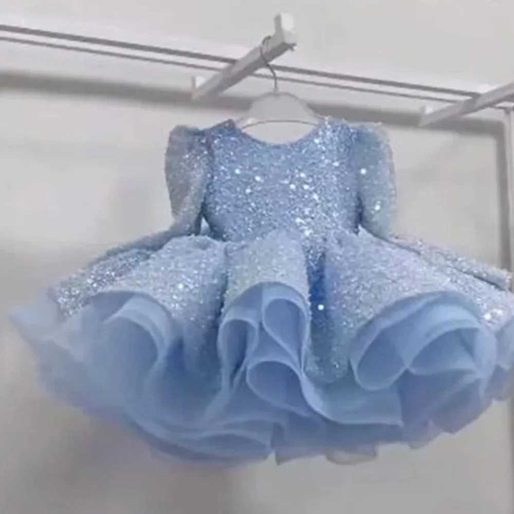 Girl's Dresses Girls Sequin Long Sleeved Dress Princess Fashionable Lace Fluffy Dress Carnival Birthday Party Performance Costume 1-12Years Old Y