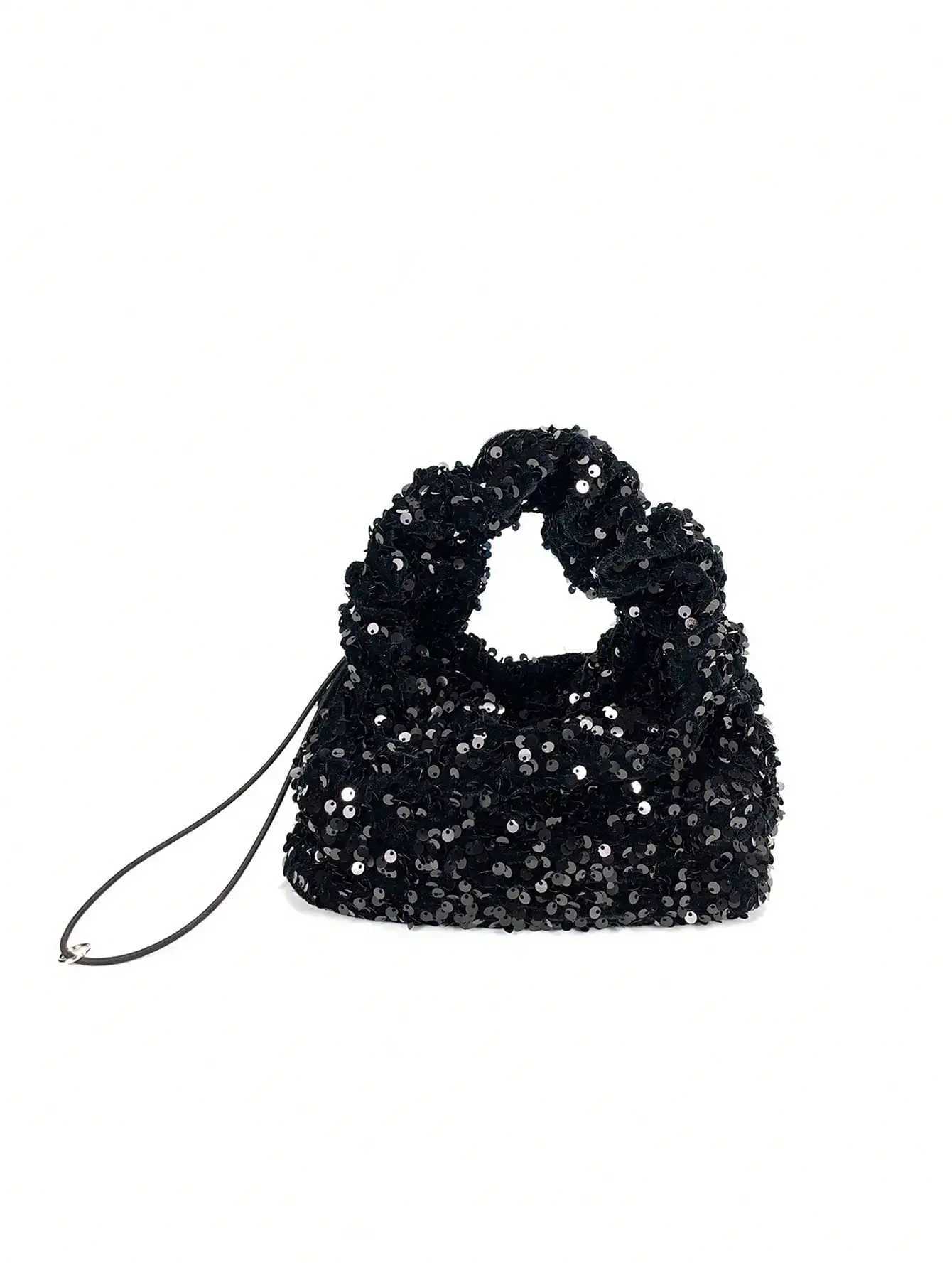 Fiable blingbling handbag 2024 new fi handbag black sequined handbag for women say sequined shoulder armpit bagXJ250227