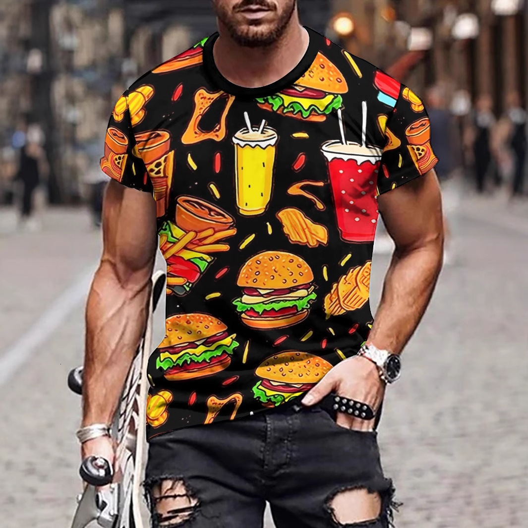 Designer 2025 New T-shirt 3D Printed Rainbow Dazzling Casual Loose Men's Short Sleeved Shirt