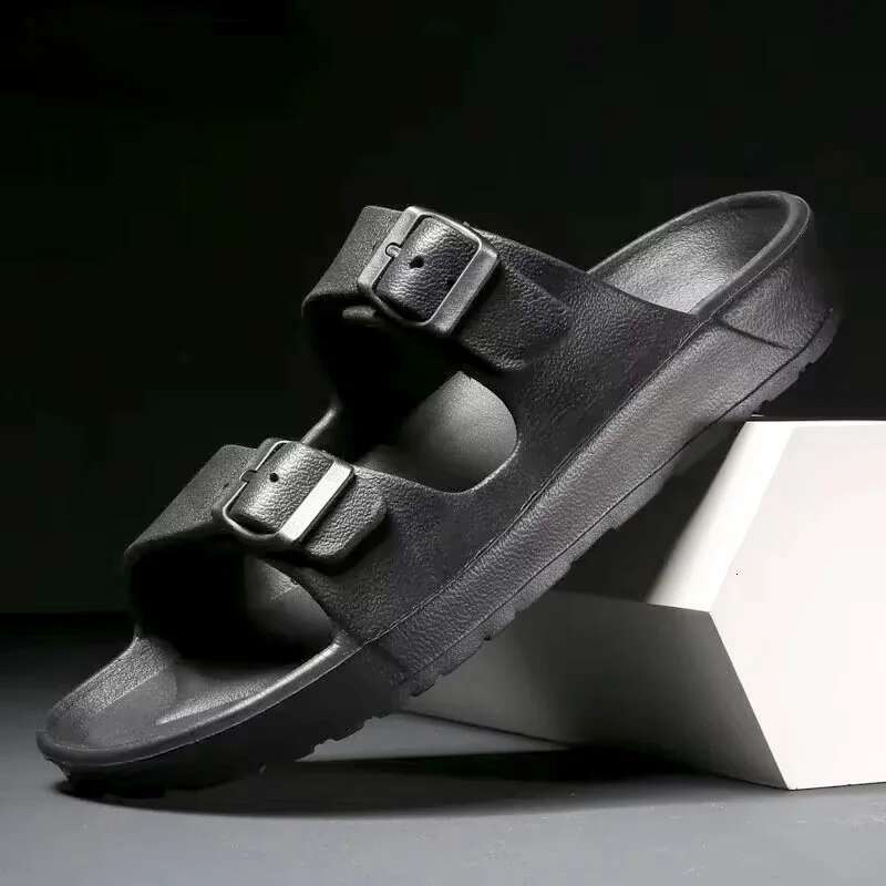 2025 Summer New Double Button Men's Designer Sandals Bathroom Flip Cover Outdoor Soft EVA Beach Slippers Indoor Slide Solid Color Couple Shoes